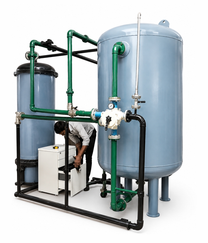 Technician servicing a water treatment plant